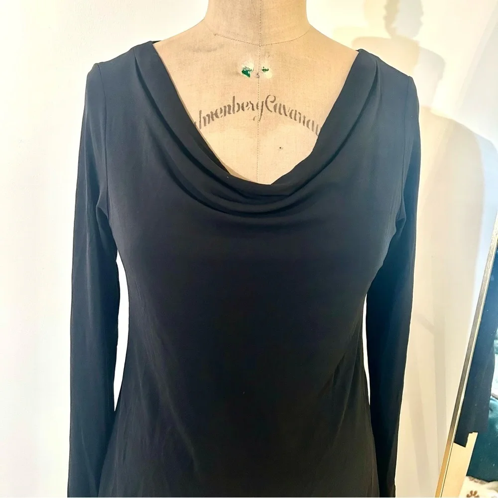 Eileen Fisher Black Long Sleeve Cowl Neck Blouse 100% Silk Sz S